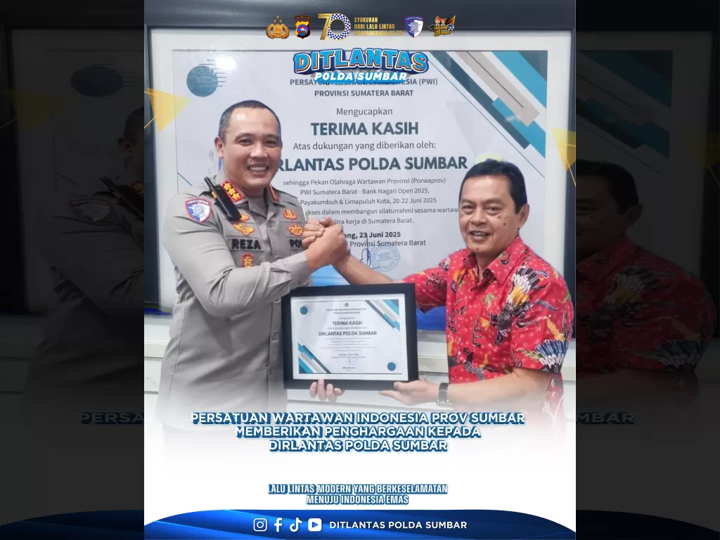 HUT ke-70 Korlantas, Ditlantas Polda Sumbar Gelar Beragam Kegiatan dan Jalin Silaturahmi dengan PWI