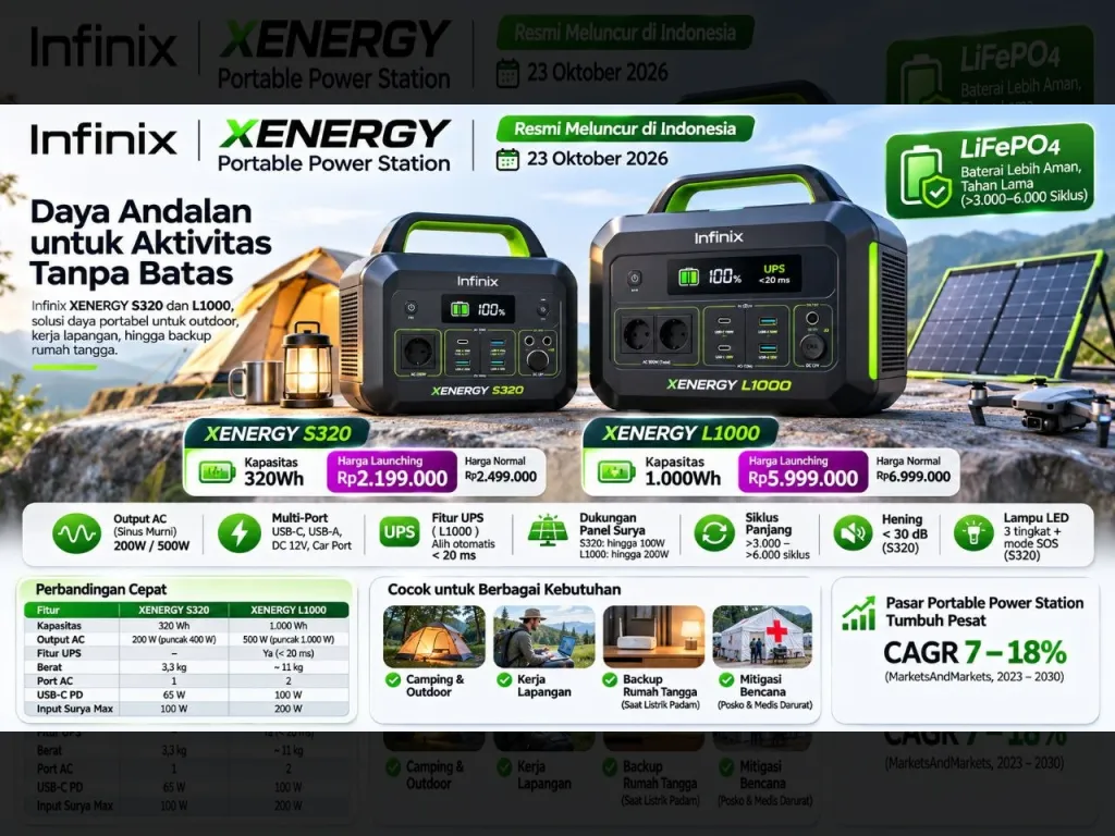Infinix Hadirkan Portable Power Station XENERGY S320 dan L1000: Solusi Daya Portabel untuk Outdoor dan Darurat