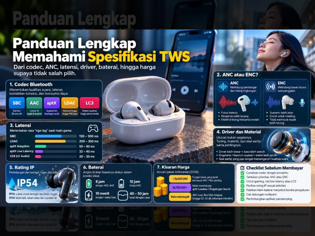 Panduan Memilih TWS 2026: Bedah Codec Bluetooth, ANC vs ENC, dan Latensi agar Tidak Salah Beli